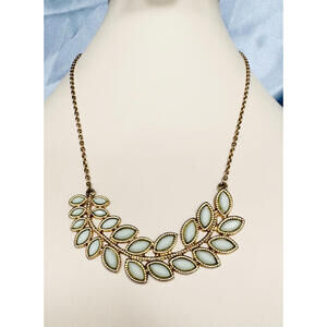 ZAD Gold Tone Chain Light Pale Green Stone Cabochon Multi Leaf Arch Necklace
